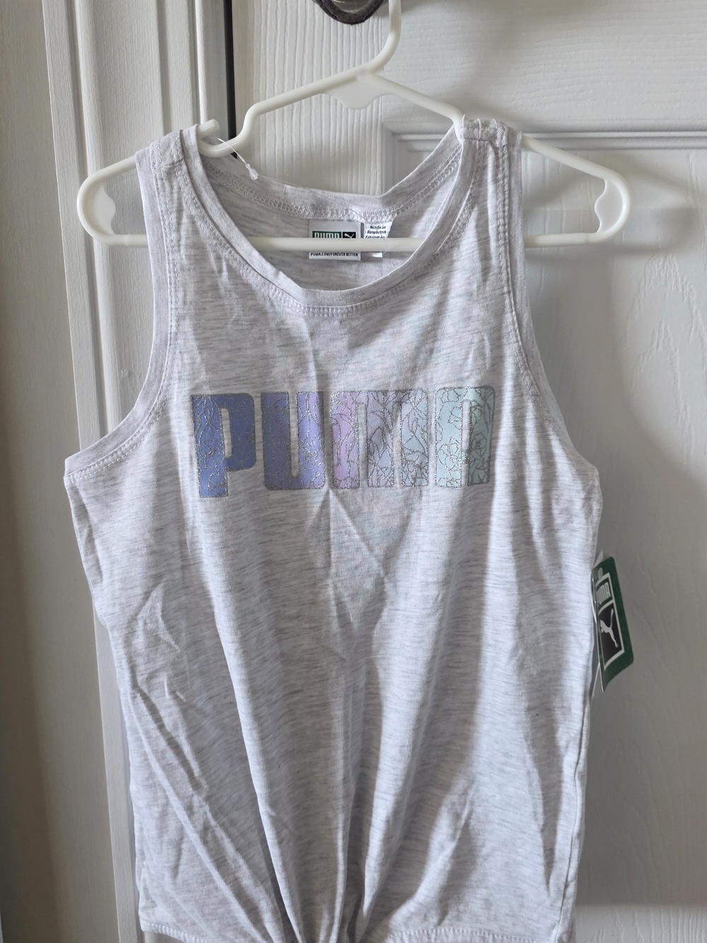PUMA Light Gray Graphic Tank Top With Light Purple Shorts